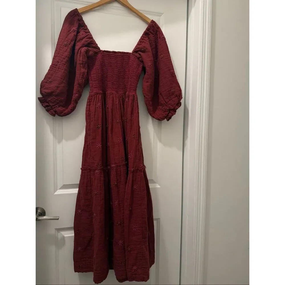 Free People Dahlia Embroidered Maxi Dress Burgundy